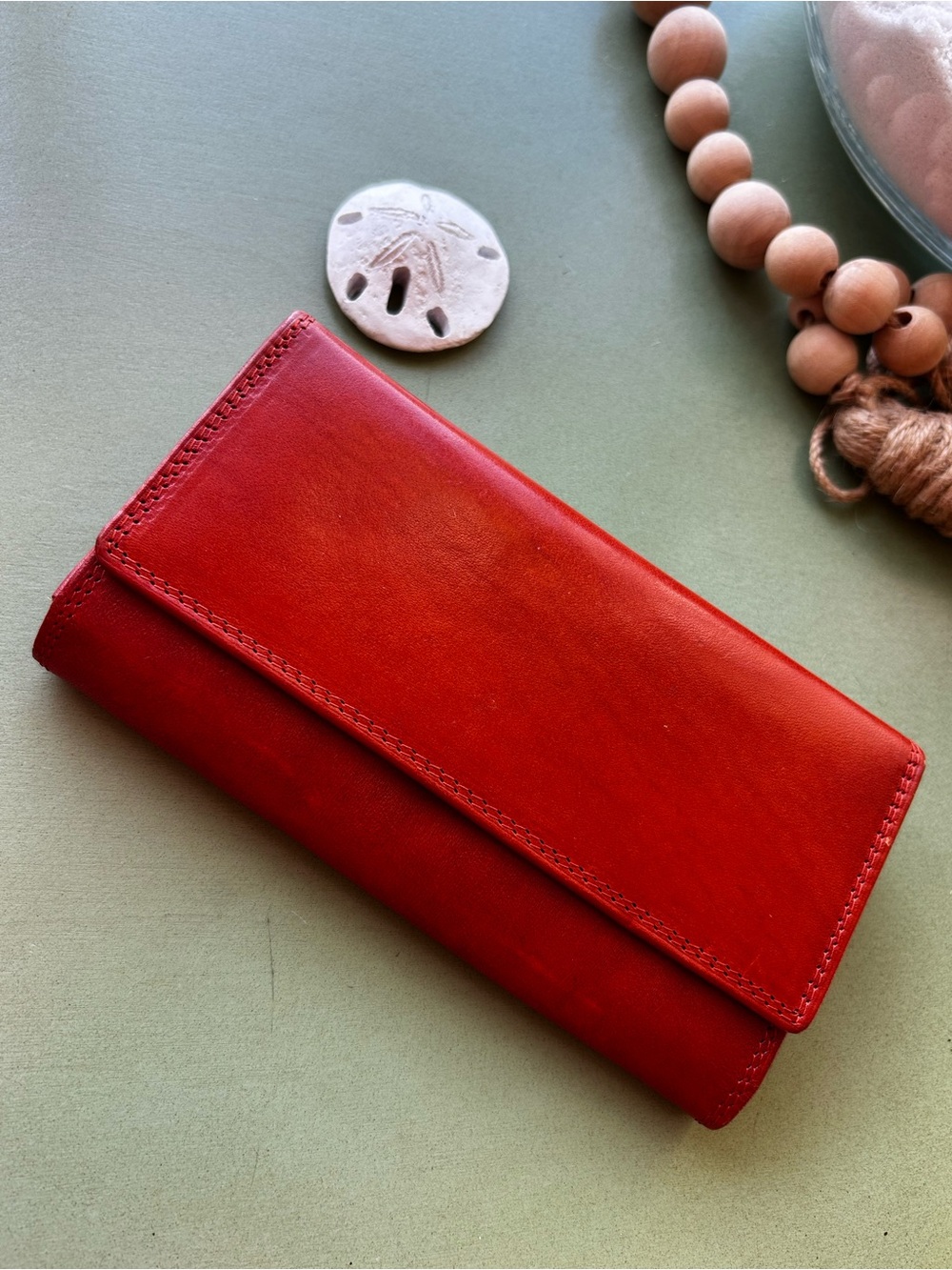 Vera Pelle Firenze Genuine Leather Wallet Red Italian Organizer Made in Italy - Picture 3 of 9
